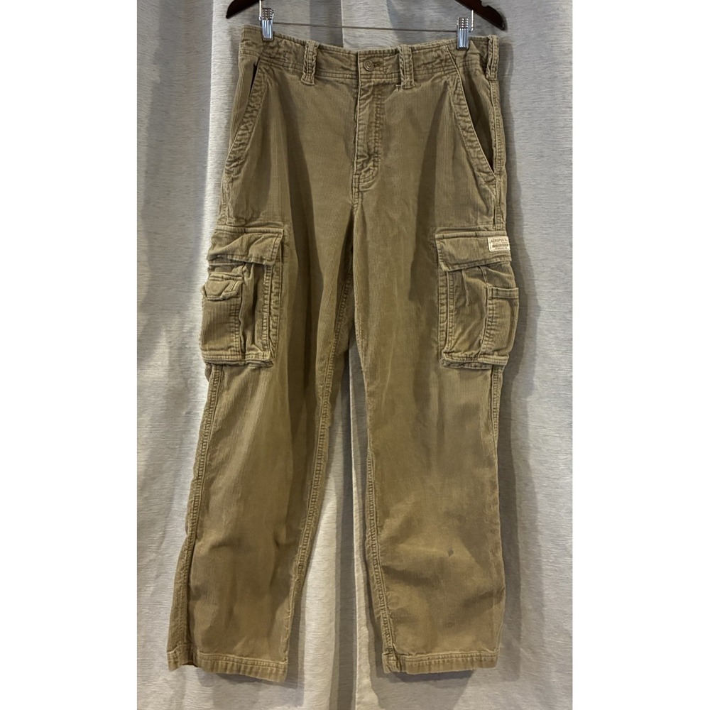 Vintage Aeropostale Mens 32X32 Beige Corduroy Loose Baggy Y2K Cargo Pants